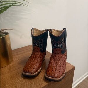 Kids Brown and Black Western Cowboy Boots
